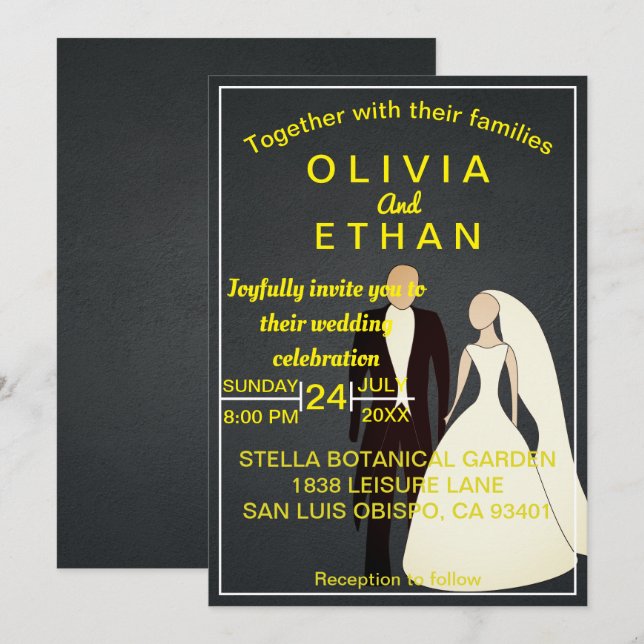 Elegante moda novia y novio Invitación a la boda (Anverso / Reverso)