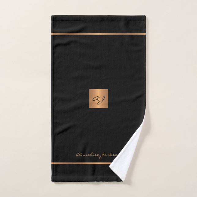 Elegante moda oro negro rayas monogramadas moderna (Toalla de mano)