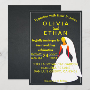 Elegante moda oro y la invitación a la boda negra