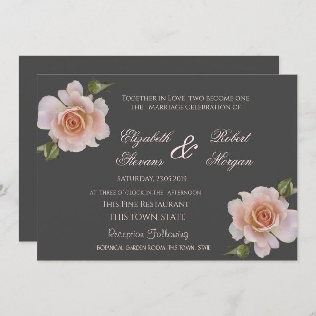 Elegante Moda Rosas Boda Invitación Floral (Anverso / Reverso)