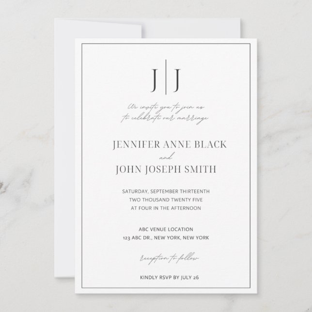 Elegante Moda simple Invitación a la boda blanca y (Anverso)