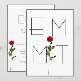 Elegante Moda Stem Rosa Monograma Invitación a la 