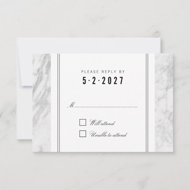 Elegante Moda Tarjeta RSVP de Boda de Mármol Gris  (Anverso)
