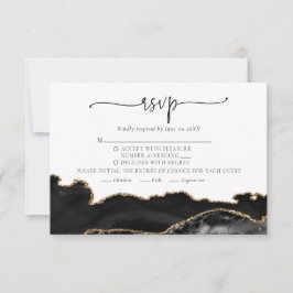 Elegante Moda Tarjeta RSVP de Boda de Oro Negro