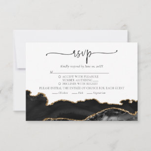 Elegante Moda Tarjeta RSVP de Boda de Oro Negro