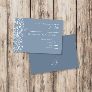 Elegante Moderno Azul Polvoriento Filigrana RSVP B