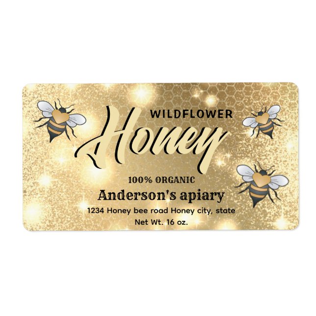 Elegante moderno brillante Sparkle abejas etiqueta (Frente)
