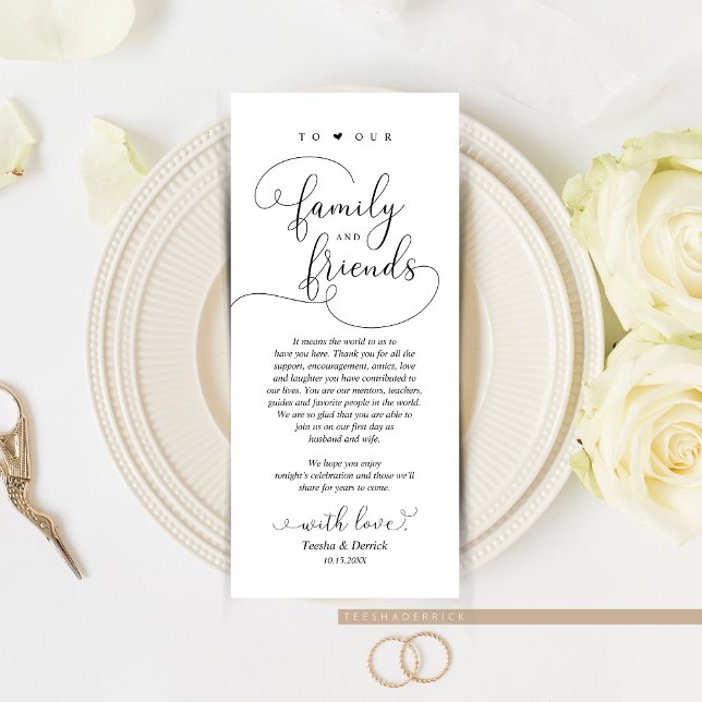 Elegante Moderno, Colocación De Lugares Tarjeta De (Wedding Dinner or Elopement Brunch Place Setting Thank You Card, In Modern Romantic themed.)
