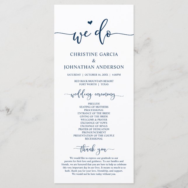 Elegante moderno, lo hacemos, programa de ceremoni (Anverso)