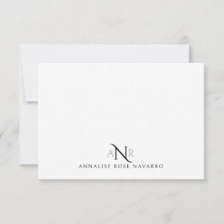 Elegante Monograma 3 Tarjeta de Nota de Nombre Ini