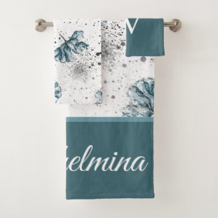 Elegante Monograma azul de acero grunge floral