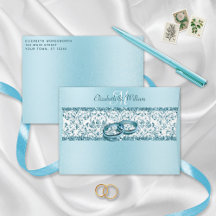 Elegante Monograma Azul Purpurina Damasco Boda