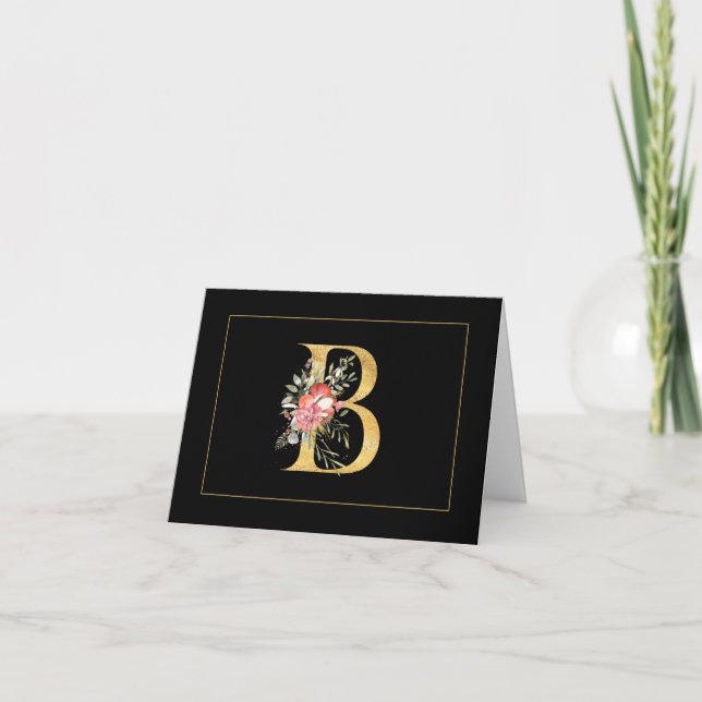 Elegante Monograma B de oro con bajadas rosas (Anverso)