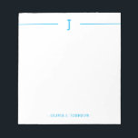 Elegante Monograma Bloc de notas blanco azul moder<br><div class="desc">Añada fácilmente su monograma personalizado inicial y nombre a este bloc de notas moderno en azul y blanco.</div>
