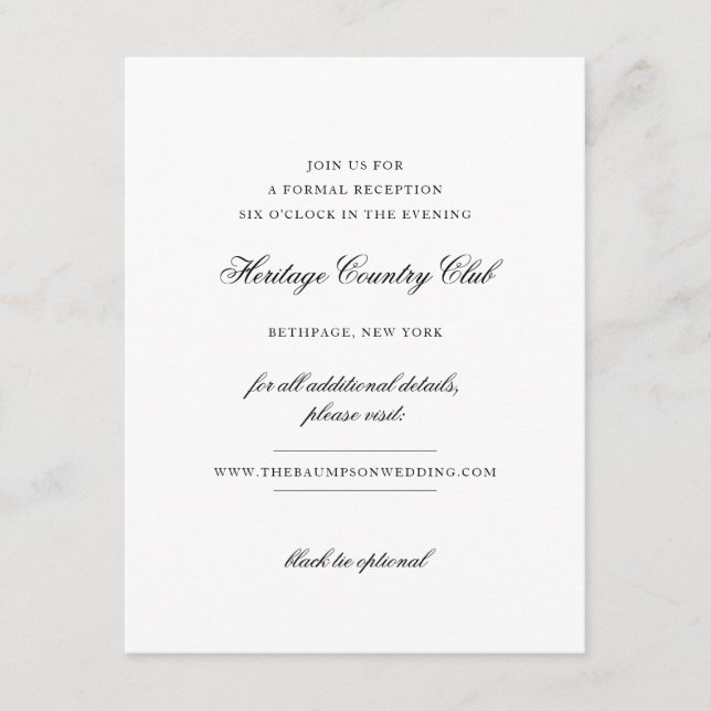 Elegante Monograma Boda de recepción en blanco y n (Anverso)