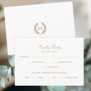 Elegante Monograma Boda RSVP Tarjeta Gold Blanco