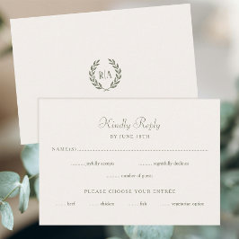 Elegante Monograma Boda Tarjeta RSVP Crema Verde