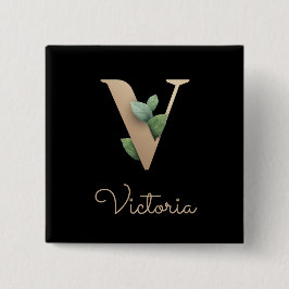 Elegante Monograma Botánico Carta dorada Botón V