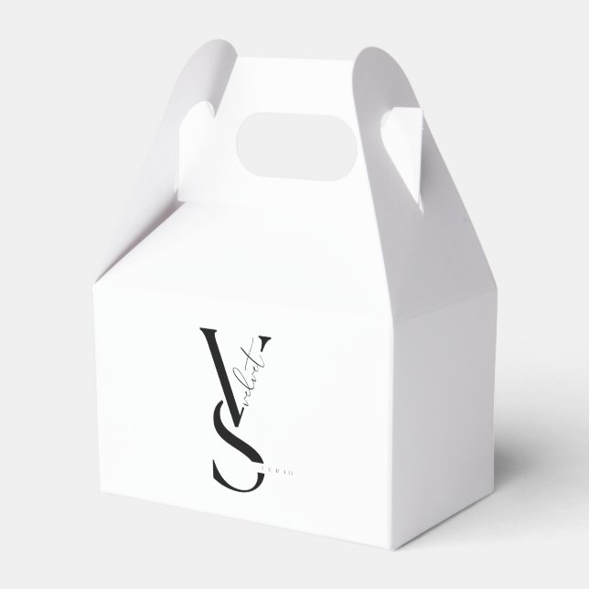 Elegante Monograma Caja de Favor Blanco y Negro (Front Side)