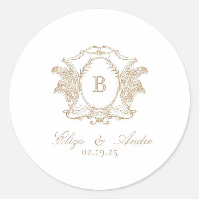 Elegante Monograma Clásico Pegatina Redondo (Anverso)