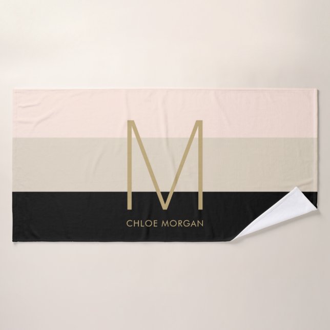 Elegante monograma color beige negro (Toalla de baño)