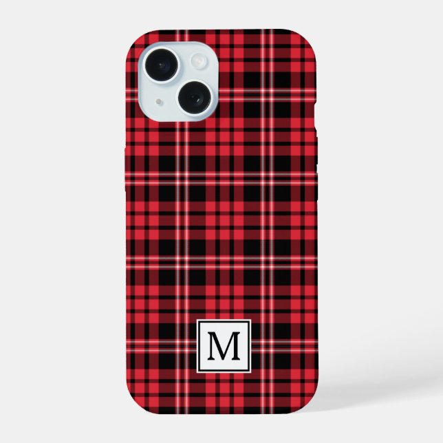 Elegante Monograma Cuadro Rojo (Reverso )