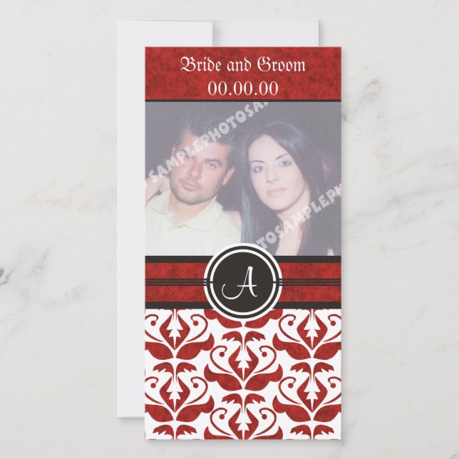 Elegante Monograma Damask Guardar Las Tarjetas Fot (Anverso)