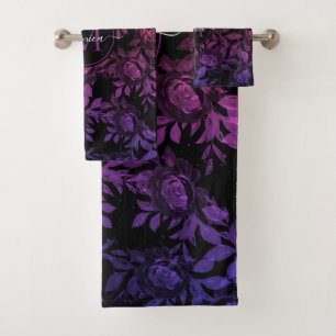 Elegante Monograma de acuarela froral negro