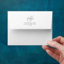 Elegante Monograma de Dirección en Caligrafía Verd