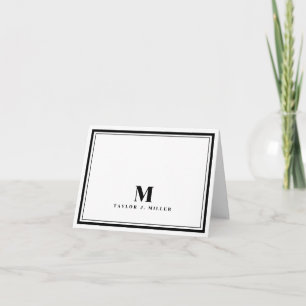 Elegante Monograma de Dos Bordes Chic Negro Blanco