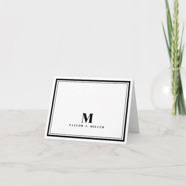 Elegante Monograma de Dos Bordes Chic Negro Blanco (Anverso)