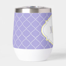 Elegante Monograma de Enrejado Azul Blanco Amarill