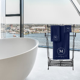 Elegante Monograma de guirnaldas botánicas azul de