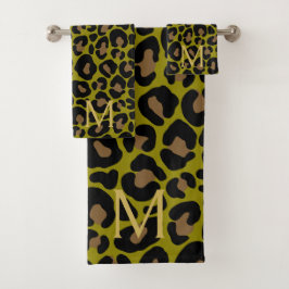 Elegante Monograma de Leopardo Verde Oliva