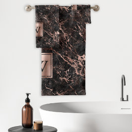 Elegante Monograma de Mármol Negro y Oro Rosa