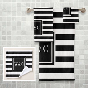 Elegante Monograma de Raya Blanca y Negra
