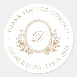 Elegante Monograma Dorado Escudo Pegatina redondo 