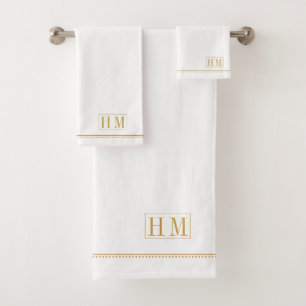 Elegante Monograma dorado Nombre blanco