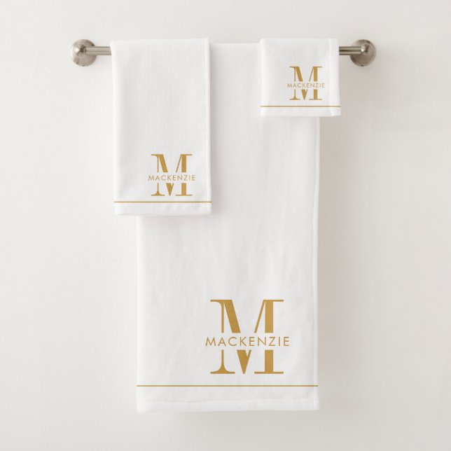 Elegante Monograma dorado Nombre blanco (In situ)