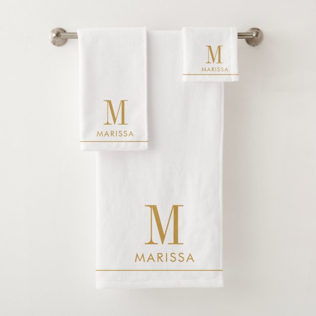 Elegante Monograma dorado Nombre de guión blanco (In situ)