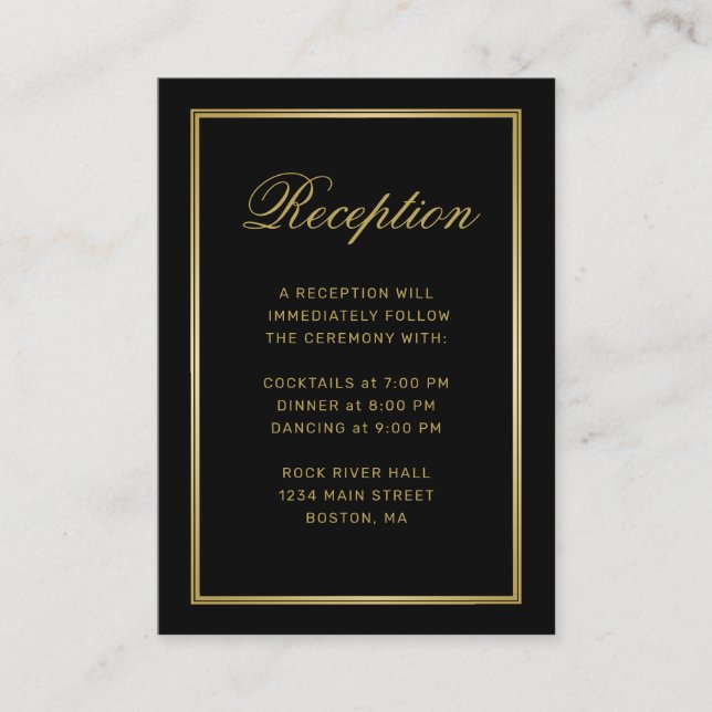 Elegante Monograma Dorado Recepción de Boda Negra (Anverso)