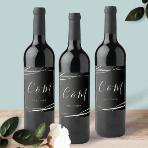 Elegante Monograma Etiqueta de vino blanco y negro