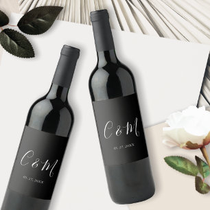 Elegante Monograma Etiqueta de vino blanco y negro