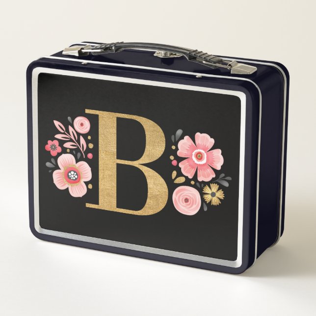 Elegante Monograma Floral Rosa (Reverso)