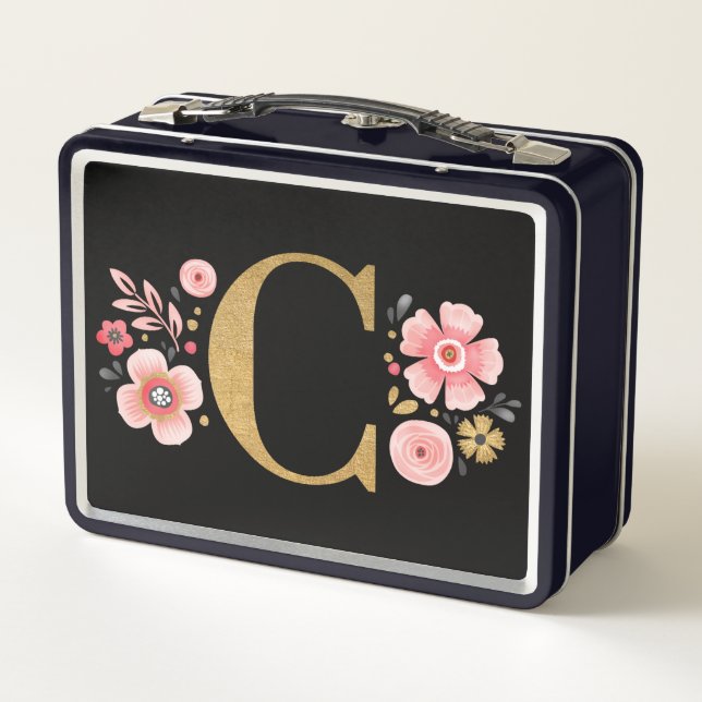 Elegante Monograma Floral Rosa (Reverso)