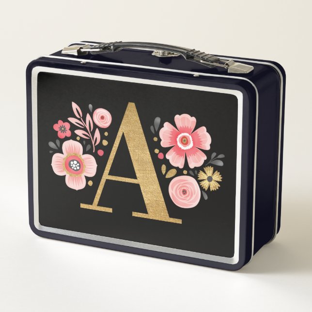 Elegante Monograma Floral Rosa (Reverso)