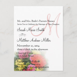 Elegante Monograma Gerber Daisies Invitación a la