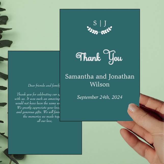 Elegante Monograma Green Jewel Tone Tarjeta de agr (Subido por el creador)