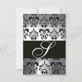 ELEGANTE MONOGRAMA GRIS BLANCO NEGRO DAMASK RSVP