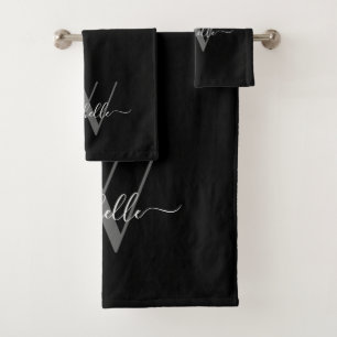 Elegante Monograma Guión de nombre gris negro